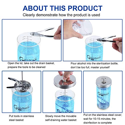 Comb-shaped Salon Disinfectant Jar (42 Oz) by Gusnilo ? Stainless Steel Tray Included, Fits Nail & Hairdressing Essentials