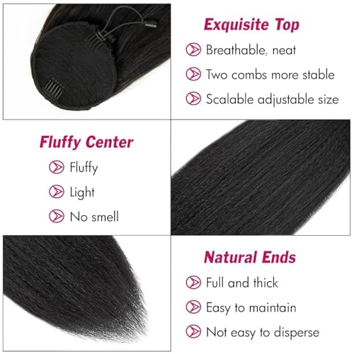 YOUTH HAIR Yaki Straight Ponytail Extension 24 Inch Drawstring for Black Women