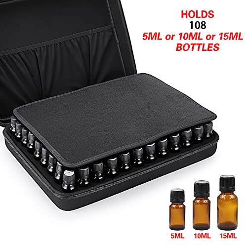 Hipiwe EVA Essential Oils Carrying Case - Holds 5ml, 10ml, 15ml Bottles - Black