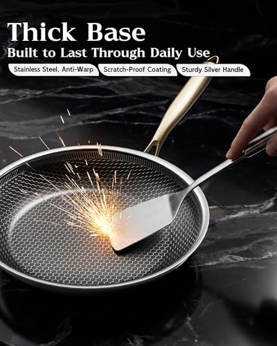 8-Inch Nonstick Frying Pan with Lid Honeycomb Surface PFAS-Free All Cooktops