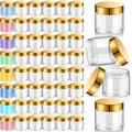 Patelai 48 Pack 4 oz Clear Plastic Jars with Gold Lids Empty Containers Round Clear Plastic Jars Wide-mouth Refillable Storage Organizers for Cosmetics Lotions Butters Slime Making and Food Storage