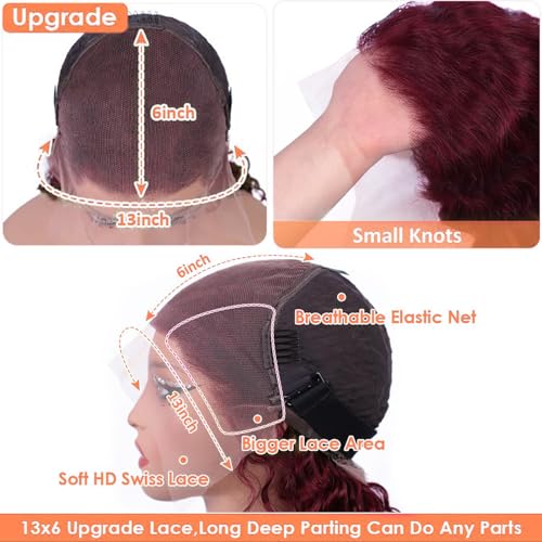 Reddish Brown Lace Front Human Hair Wig 13x6 Deep Wave 18 Inch 180 Density - Pre Plucked
