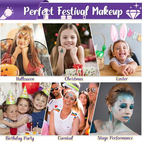 Kids Glitter Tattoo Kit with 50 Colors, 128 Stencils, Face Jewels & Accessories