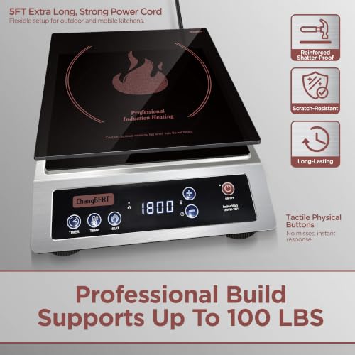 ChangBERT 1800W Induction Cooktop with Large Coil Burner, NSF Certified