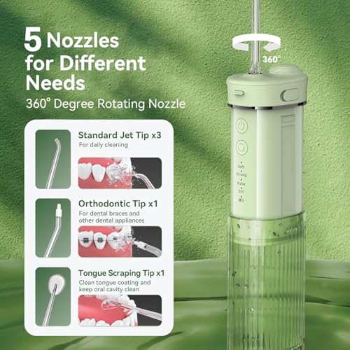 JTF Portable Water Flosser for Travel - Green | Compact & 50% Smaller