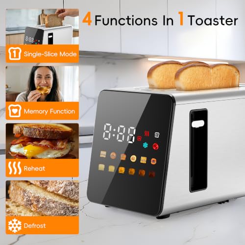 WUNLY Platinum Smart Touchscreen 2-Slice Toaster with Wide Slots & Memory