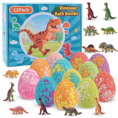 Bath Bombs for Kids with Surprise Toys Inside - 12 Pack Natural and Organic Dinosaur Bath Bombs Gift Set, Handmade Organic Bubble Bath Fizzies, Perfect Christmas Birthday Gifts for Kids