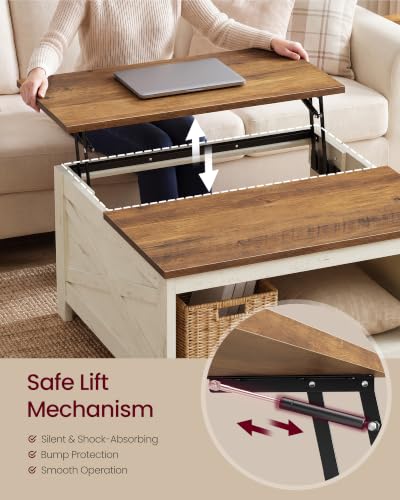 VASAGLE Lift-Top Square Coffee Table with Storage, Rustic White