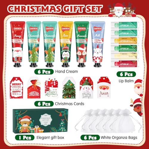 Christmas Bulk Gifts for Women, Lip Balm & Hand Cream Set with Organza Bag Thank You Card, Stocking Stuffers for Coworkers Teacher Mom Nurse, Thank You Gifts, Bridal Shower Wedding Favor for Guests