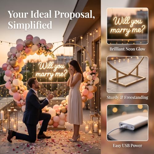 6.6ft Metal Heart Arch Stand with LED Neon Sign for Wedding Proposal and Valentine's Day Decorations