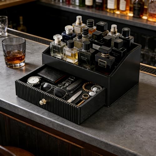Men's Cologne Organizer Stand - 2 Layers Black Perfume Display & Storage