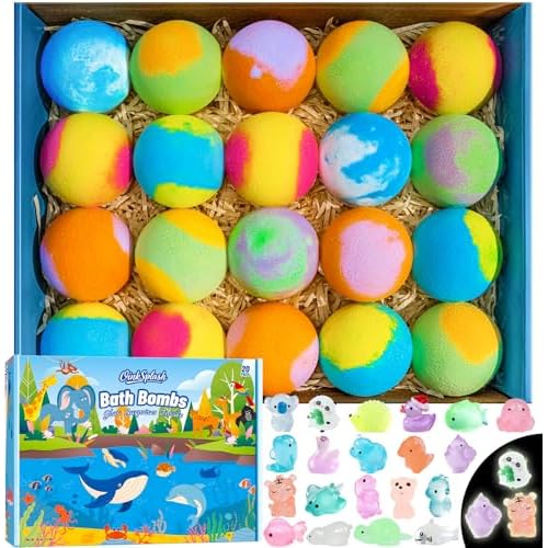 Bath Bombs for Kids with Surprise Inside, 20 Pack Handmade Bath Bomb Gift Set with Glow-in-The-Dark Toys, Fizzy Bath Balls for Fun, Great Christmas Gift or 2025 Advent Calendar for Boys & Girls