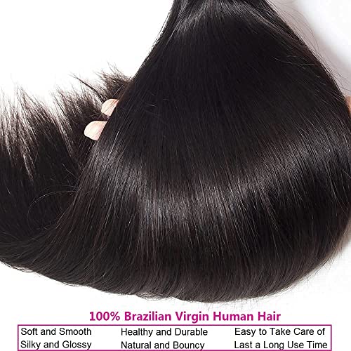 16 Inch Brazilian Straight Human Hair Bundles - Unprocessed Remy Hair, 3 Pack