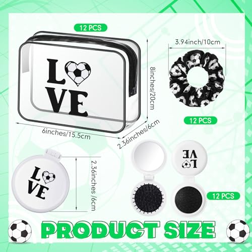 Soccer Gifts Set for Women - Makeup Bags, Hair Scrunchies & Folding Hair Brush - Black and White - Variation of Soccer
