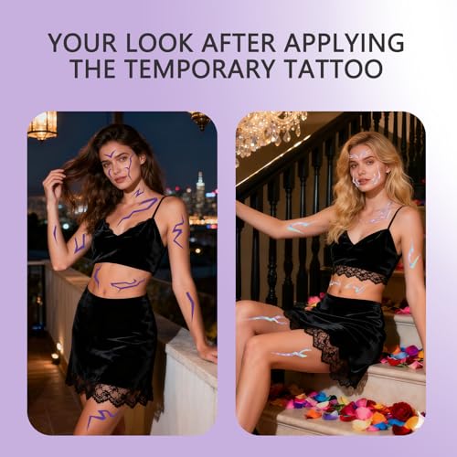 Purple Ombre Temporary Patterns Tattoo ? Halloween Water Transfer Realistic Waterproof Body Art for Cosplay, Halloween, and Party Makeup (4 PCS)