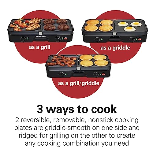 Hamilton Beach 3-in-1 Electric Indoor Grill and Griddle with Adjustable Temperature