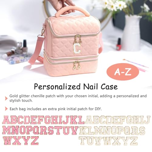 ELCUPA Personalized Initial Nail Polish Organizer C – Holds 48 Bottles & Tools