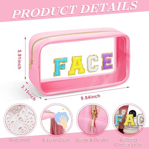 Clear Cosmetic Travel Bags with Chenille Letter Patches - 6 Pack