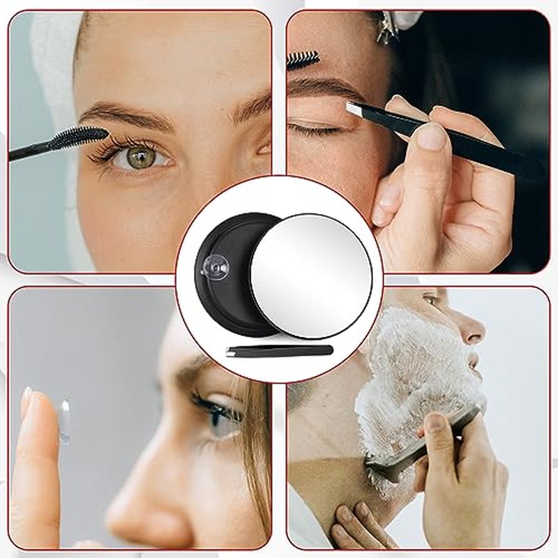 40X Magnifying Mirror with 3 Suction Cups, Magnified Makeup Mirror and Tweezers Set, Portable 6inch Travel Makeup Mirror with 40X Powerful+ Magnification for Makeup, Shaving, Blackhead Blemish Removal