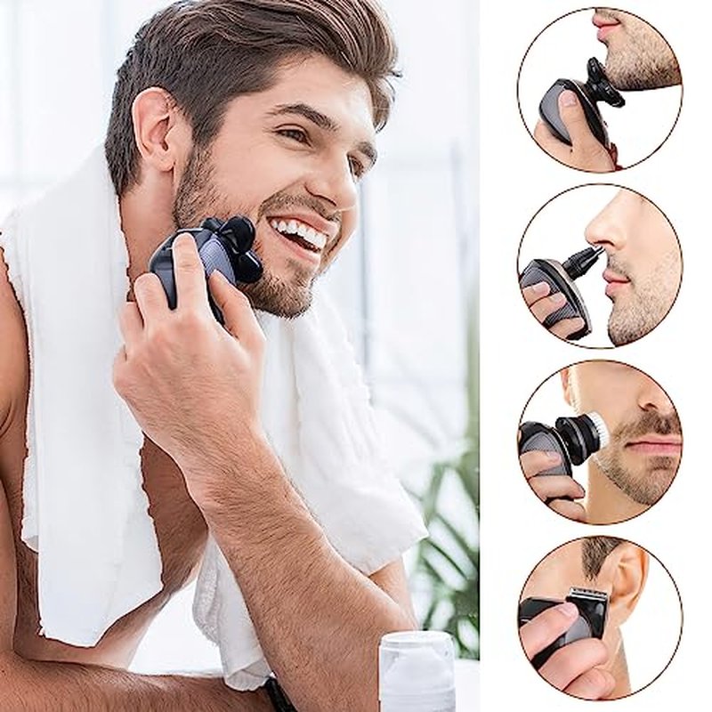 Bald Shavers for Men - Telfun Upgrade 5-in-1 Electric Head Shavers for Bald Men, 100% Waterproof Cordless Razor, Wet/Dry Shaving, 5 Dual Track Heads, Mess-Free Hair Capture