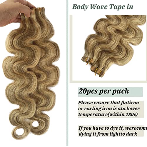 Remy Human Hair Tape-In Extensions 18 Inch Balayage Highlighted Color #18/613 - 50g
