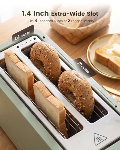 Amaste Green 4-Slice Retro Toaster with Touch Screen & Digital Countdown