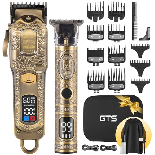 GTS PRO Professional Cordless Hair Clippers for Men - Bronze LCD Display & Travel Case