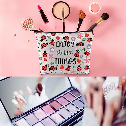 WCGXKO Ladybug Lover Gift Ladybug Party Favors Enjoy the Little Things Zipper Pouch Makeup Bag (LITTLE THINGS)