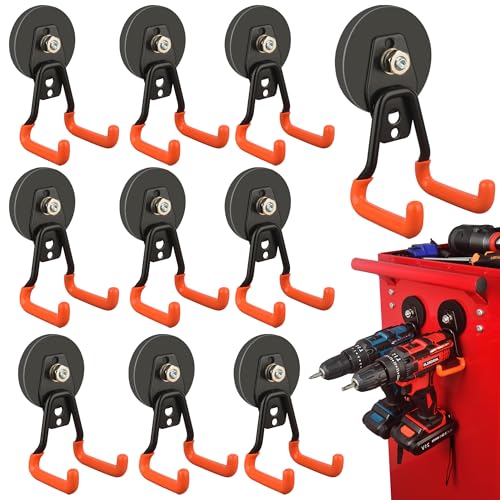 ULIBERMAGNET Pro 2.59'' Magnetic Garage Hooks 10 Pack Orange V1 Pro - Heavy Duty Tool Organizer