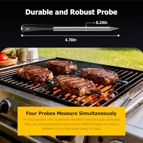 Wireless Meat Thermometer with APP Control & 4 Probes for Grill Oven Smoker