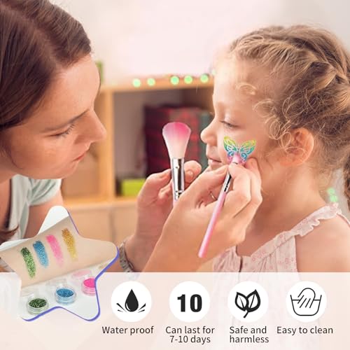 Kids & Adults Glitter Tattoo Kit with 42 Glitters & 209 Stencils for Face Body Art