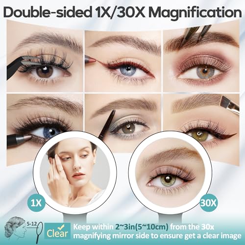 Black Magnifying Makeup Mirror with Light 30X Double-Sided Foldable Travel Mirror