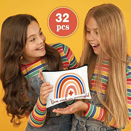 Rainbow Canvas Makeup Bags Bulk Set for Women - Inspirational Cosmetic Pouches