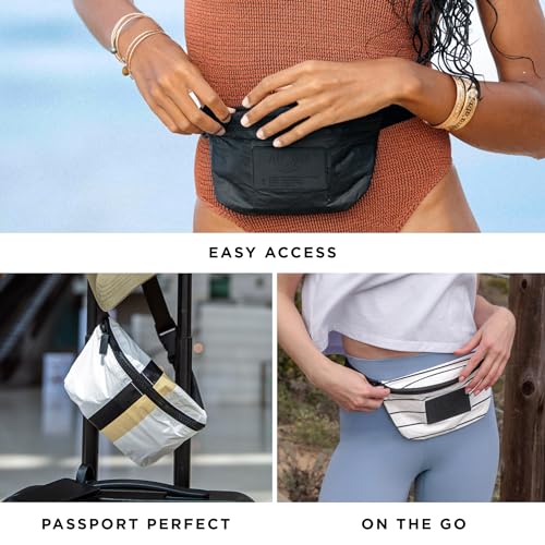 ALOHA Collection Le Voyageur Mini Hip Pack, Lightweight, Packable, & Splash-Proof - Durable, Washable, & Reusable Fanny Pack for Gym, Beach & Travel, Easy to Clean Material (8.5" x 3.75")