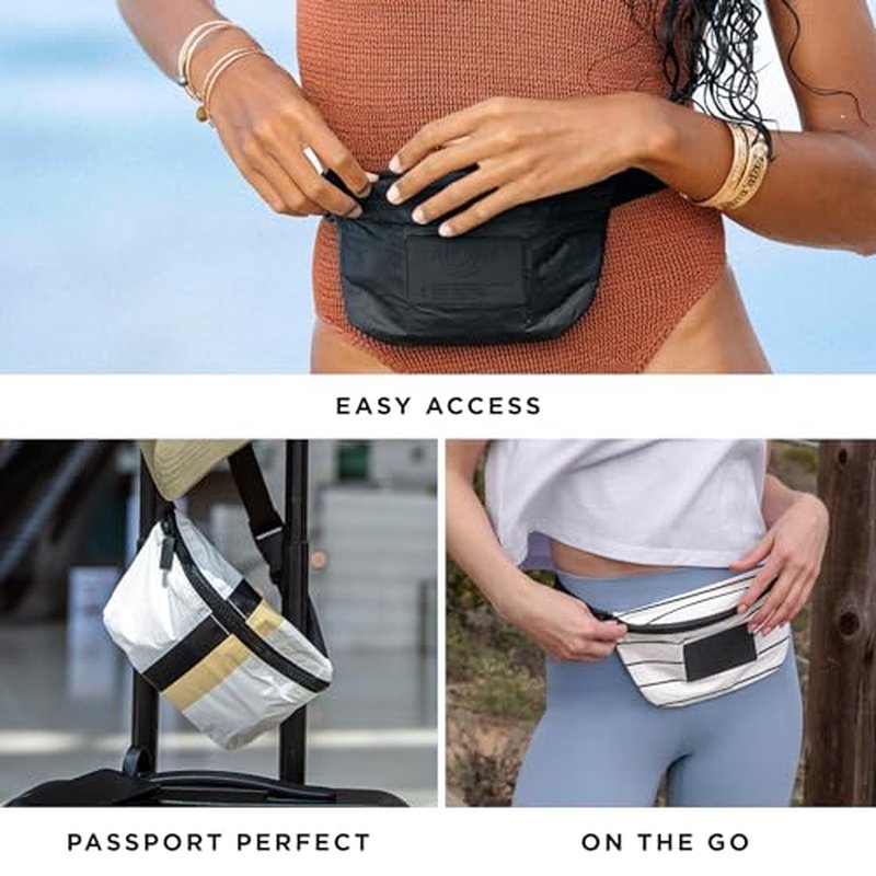 ALOHA Collection Le Voyageur Mini Hip Pack, Lightweight, Packable, & Splash-Proof - Durable, Washable, & Reusable Fanny Pack for Gym, Beach & Travel, Easy to Clean Material (8.5" x 3.75")