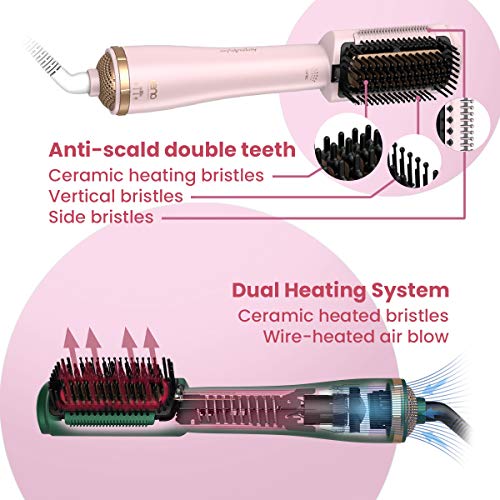 Pink Hair Straightener Brush Dryer - Anti-Scald Ionic & Infrared Styling Tool