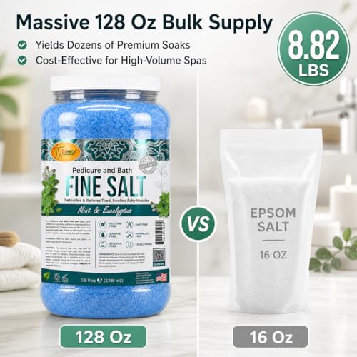Pedicure Foot Soak Bath Salt with Dead Sea Minerals and Eucalyptus - Mint & Eucalyptus, 128 oz