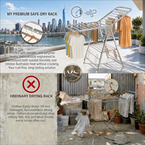 Heavy Duty Stainless Steel Clothes Drying Rack - 71 Inch Foldable Laundry Organizer with Wheels