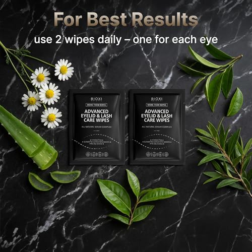 Eyelid & Lash Cleansing Serum Wipes for Puffiness Dark Circles - Gentle Eye Care, Korean Formula, 60 Sheets
