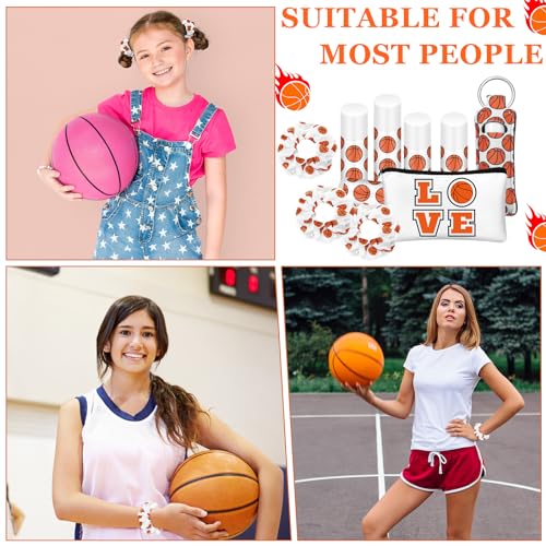 48 Pcs Basketball Team Gifts Include 12 Makeup Bags, 12 Hair Scrunchies, 12 Lip Balms with Holders for Basketball Players Party Favors Inspirational Team Gift