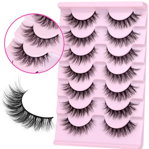 Wispy Lashes Natural Look False Eyelashes with Lash Glue Cat Eye Lashes Kit Lashes Extension with Eyelash Glue Short Lashes Pack, 7 Pairs with Clear Lash Glue by wiwoseo