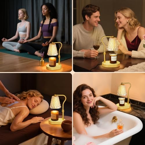 Amber-Gold Candle Warmer Lamp with Timer & Dimmer – Adjustable Wax Melter for Jar Candles, Safe Home Decor Gift