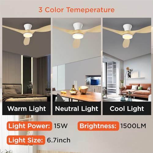 52 Inch Ceiling Fan with Lights and Remote Control - Light Oak Finish