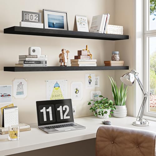 Fixwal Floating Wall Shelves Set of 2 - Black, 47.2 Inch Modern Decorative Shelves