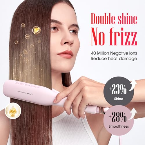 LENA 1.6 Inch Pink Wide Titanium Flat Iron with 12 Temp Settings & LED Display