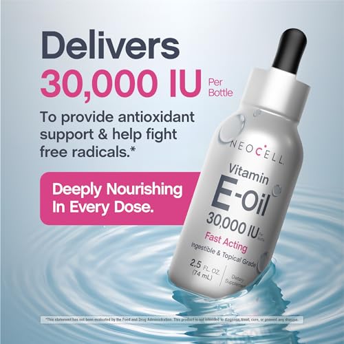 NeoCell Vitamin E Oil 30000iu | 2.5 fl oz | Ingestible & Topical Grade | Fast Acting Formula | for Skin, Hair, and Face