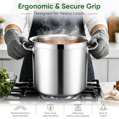 E-far 24 Quart Tri-Ply Stainless Steel Stock Pot with Lid, Large Capacity