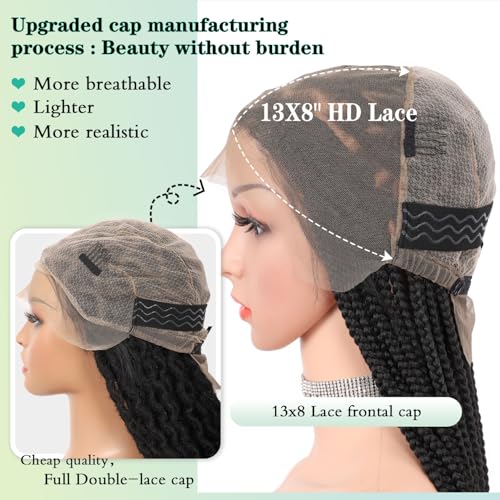 1205 Black 36 Inch Knotless Lace Front Braided Wig for Black Women - 200% Density