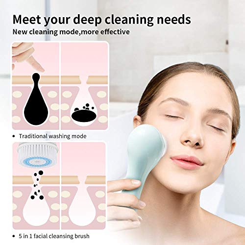 Replacement Facial Cleansing Brush Heads, Facial Cleansing Brush Head, Exfoliator Facial Brush Heads, for Acne Prone, Clogged and Enlarged Pores Skins (Green/6 Pack)
