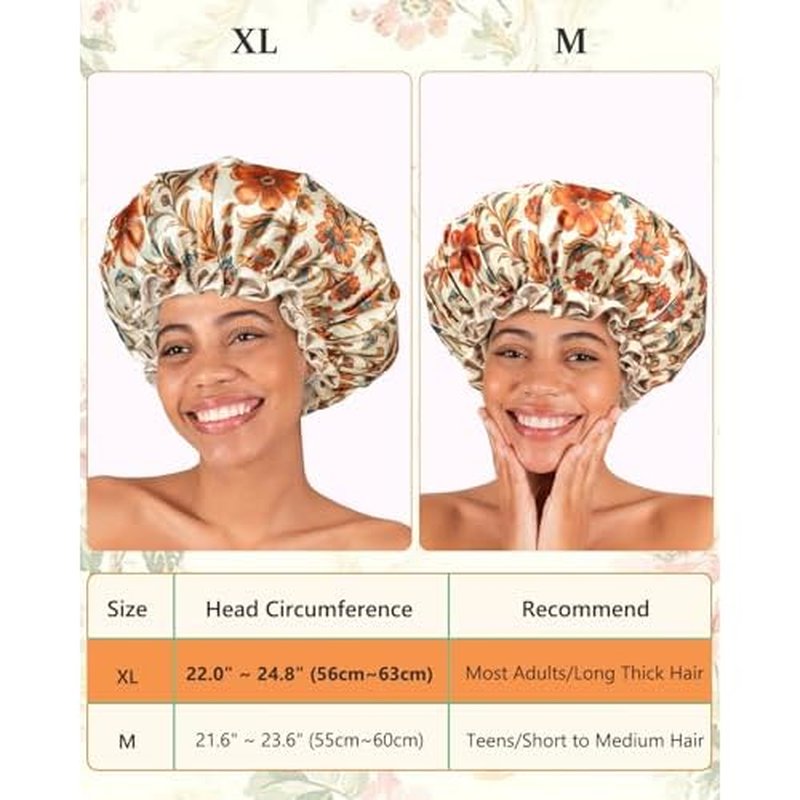 mikimini Large Shower Cap for Women Reusable Waterproof, Extra Large Hair Cap with Adjustable Elastic Band and Vibrant Floral Print, XL Bath Cap for Long Hair & Short Hair